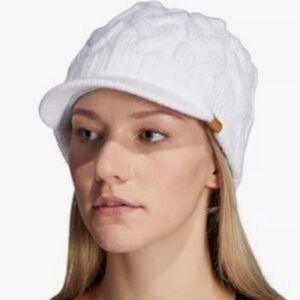 Adidas Women's Crystal Brimmer Fleece-Lined Cable-Knit White Hat, One Size